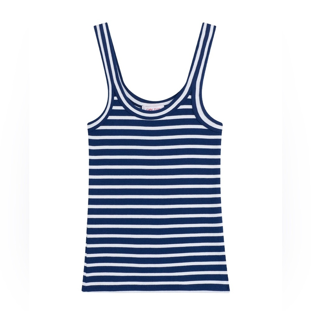 Goldie Striped Navy and White Ribbed Tank Top